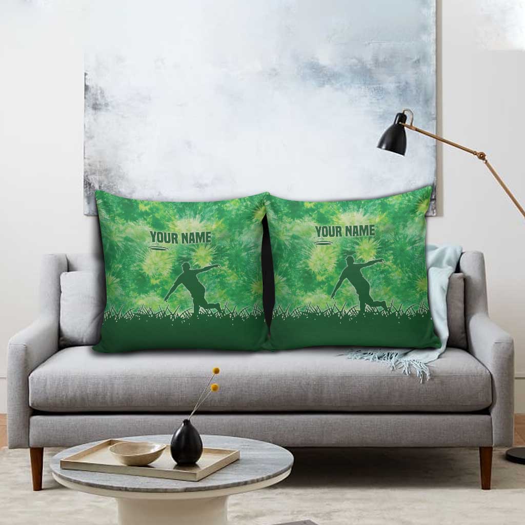 Custom Disc Golf Pillow Cover with Green Tie Dye Basket and Player Silhouette - Wonder Print Shop