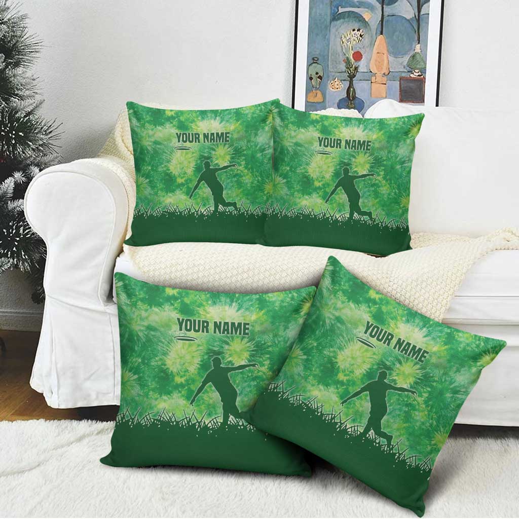 Custom Disc Golf Pillow Cover with Green Tie Dye Basket and Player Silhouette - Wonder Print Shop