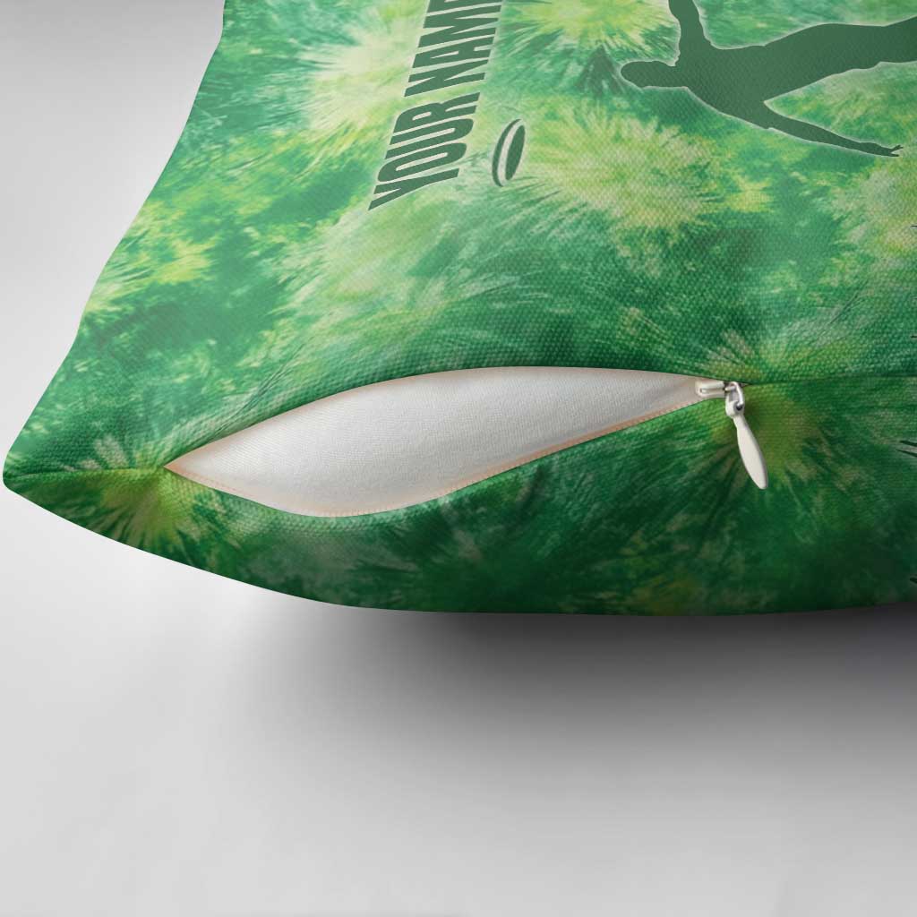 Custom Disc Golf Pillow Cover with Green Tie Dye Basket and Player Silhouette - Wonder Print Shop