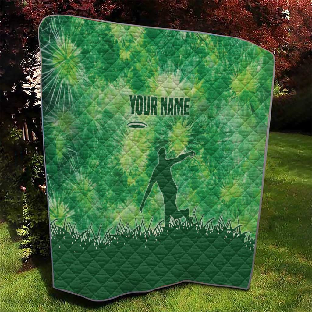 Custom Disc Golf Quilt with Green Tie Dye Basket and Player Silhouette - Wonder Print Shop