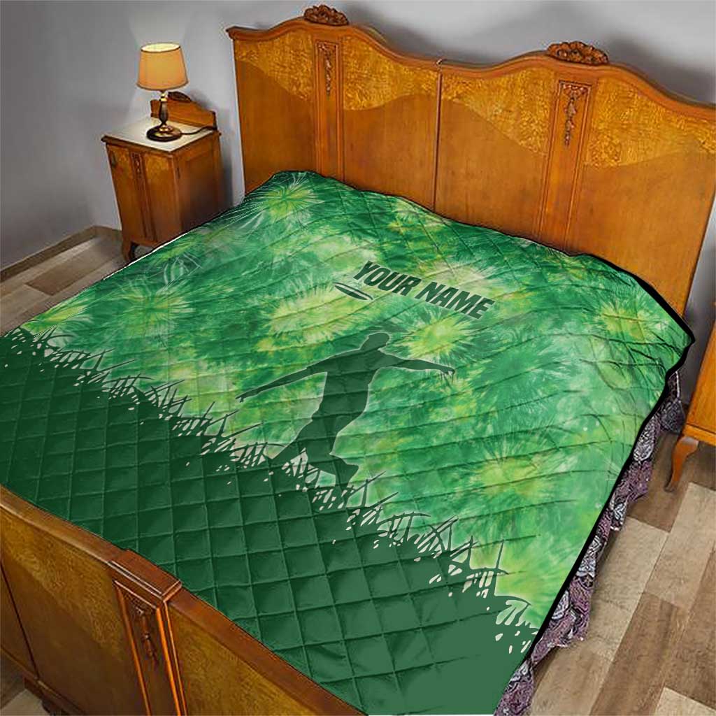 Custom Disc Golf Quilt with Green Tie Dye Basket and Player Silhouette - Wonder Print Shop