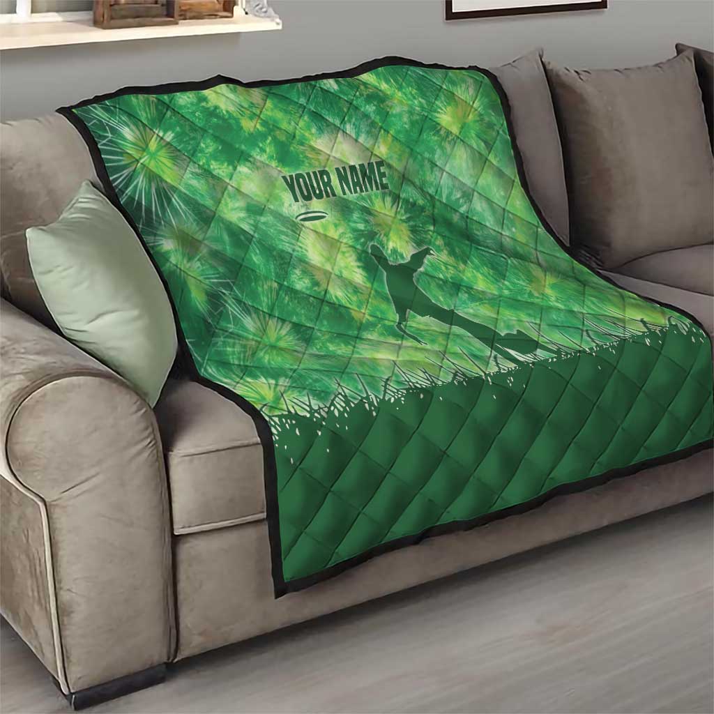 Custom Disc Golf Quilt with Green Tie Dye Basket and Player Silhouette - Wonder Print Shop