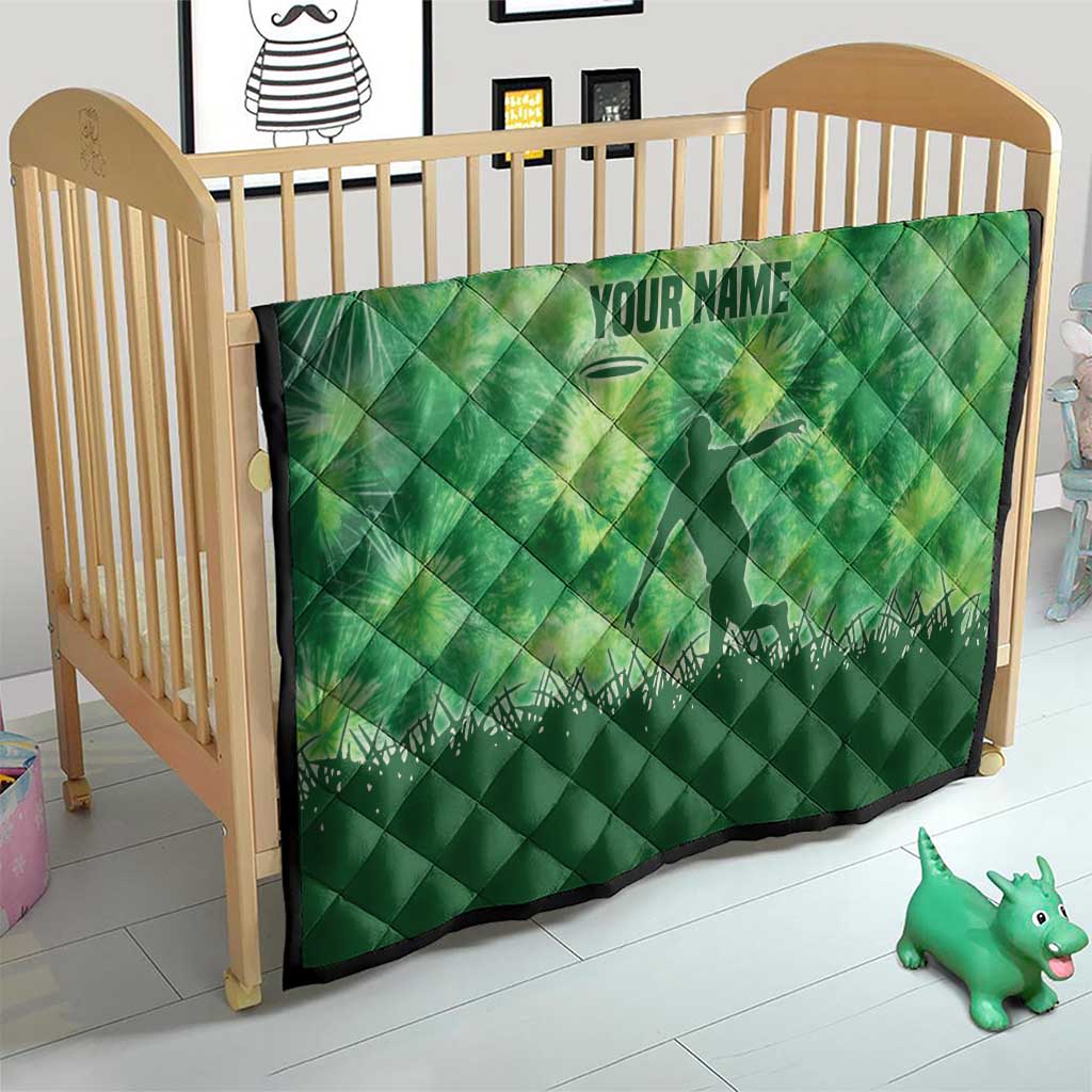 Custom Disc Golf Quilt with Green Tie Dye Basket and Player Silhouette - Wonder Print Shop