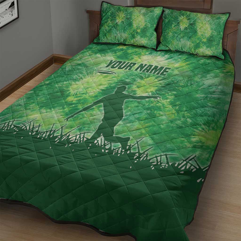 Custom Disc Golf Quilt Bed Set with Green Tie Dye Basket and Player Silhouette - Wonder Print Shop