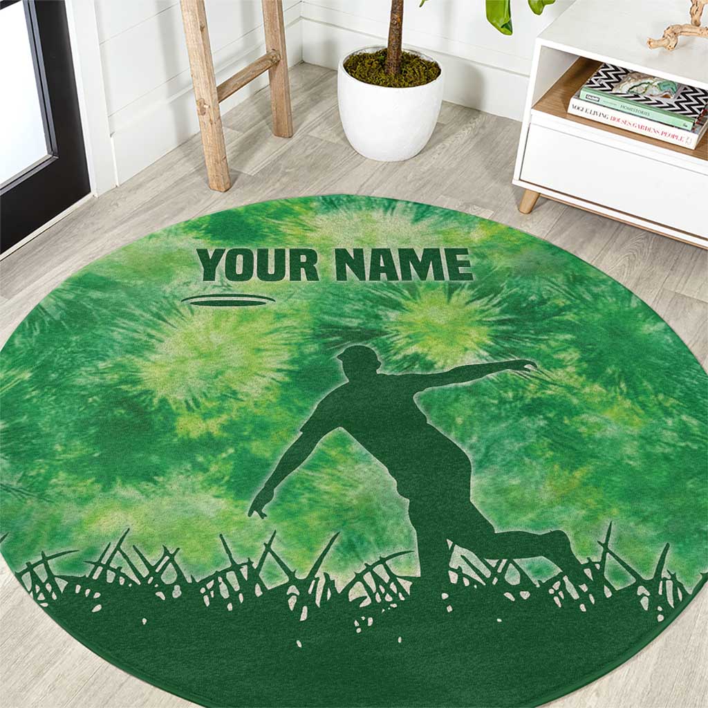 Custom Disc Golf Round Carpet with Green Tie Dye Basket and Player Silhouette - Wonder Print Shop