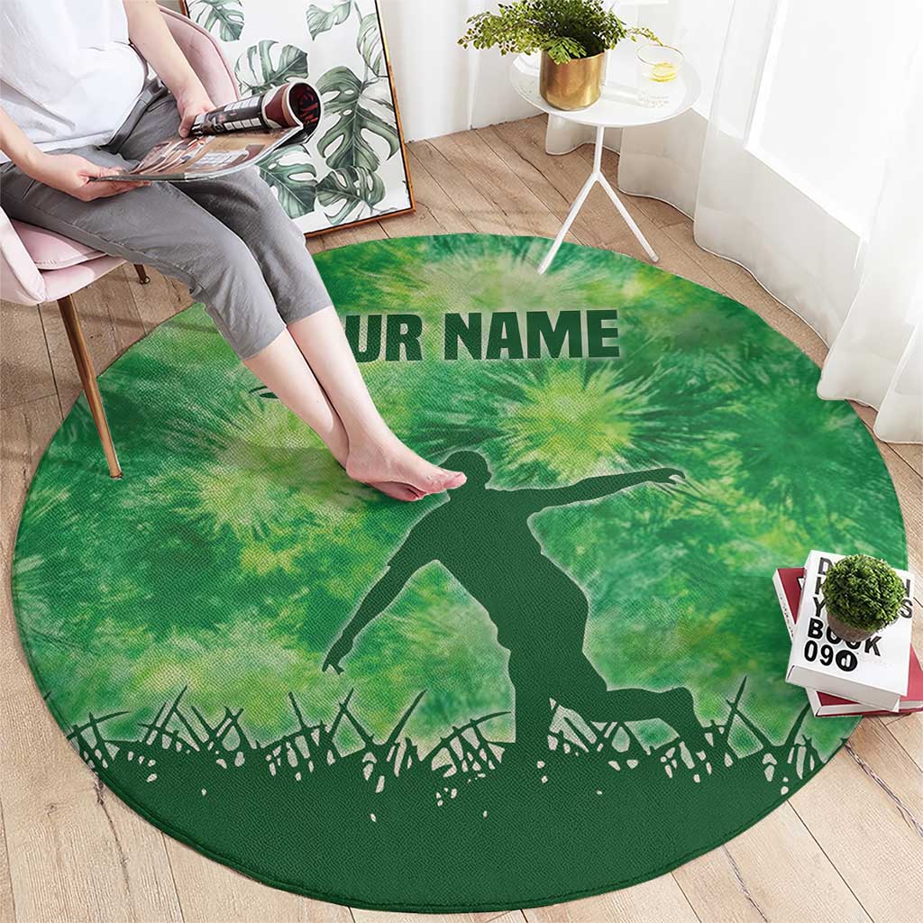 Custom Disc Golf Round Carpet with Green Tie Dye Basket and Player Silhouette - Wonder Print Shop