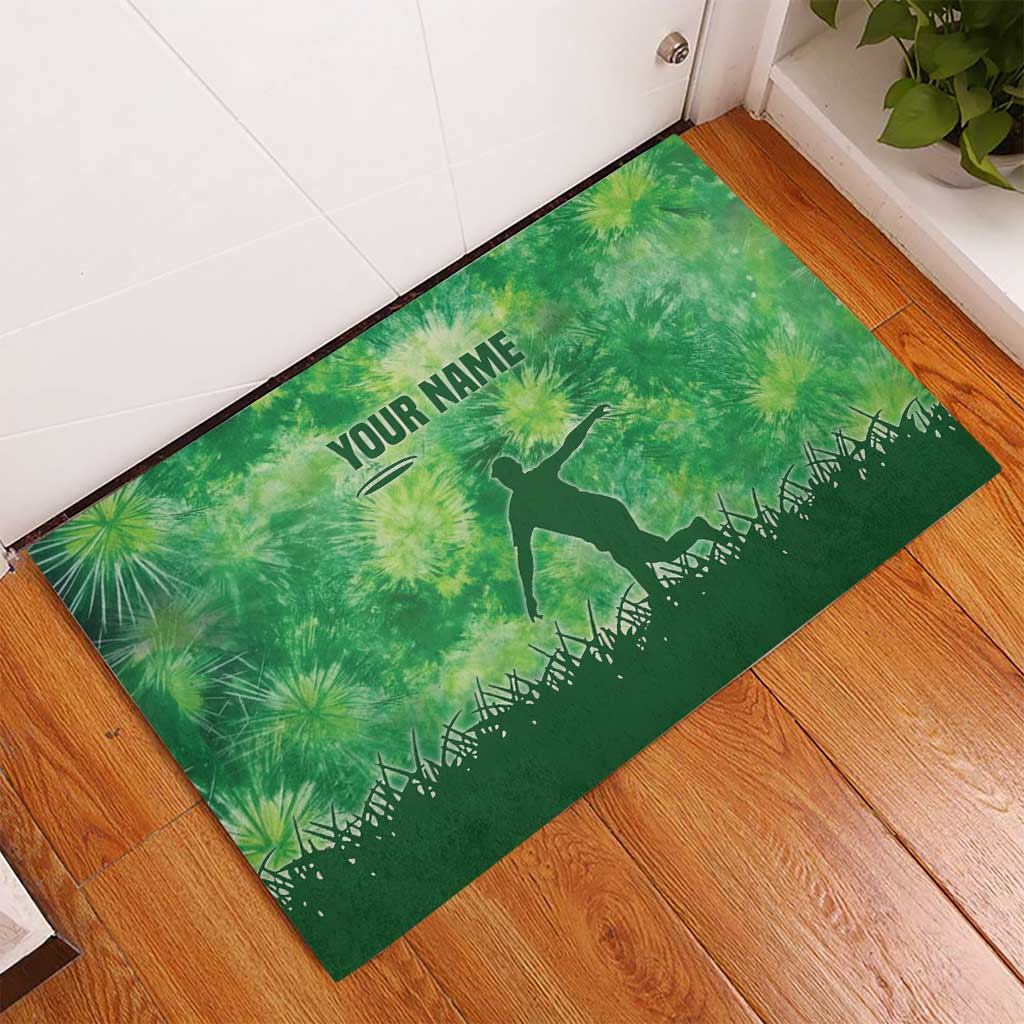 Custom Disc Golf Rubber Doormat with Green Tie Dye Basket and Player Silhouette - Wonder Print Shop