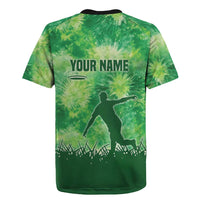 Custom Disc Golf Rugby Jersey with Green Tie Dye Basket and Player Silhouette - Wonder Print Shop