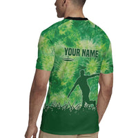 Custom Disc Golf Rugby Jersey with Green Tie Dye Basket and Player Silhouette - Wonder Print Shop