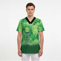 Custom Disc Golf Scrub Top with Green Tie Dye Basket and Player Silhouette - Wonder Print Shop