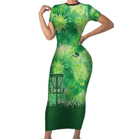 Custom Disc Golf Short Sleeve Bodycon Dress with Green Tie Dye Basket and Player Silhouette - Wonder Print Shop
