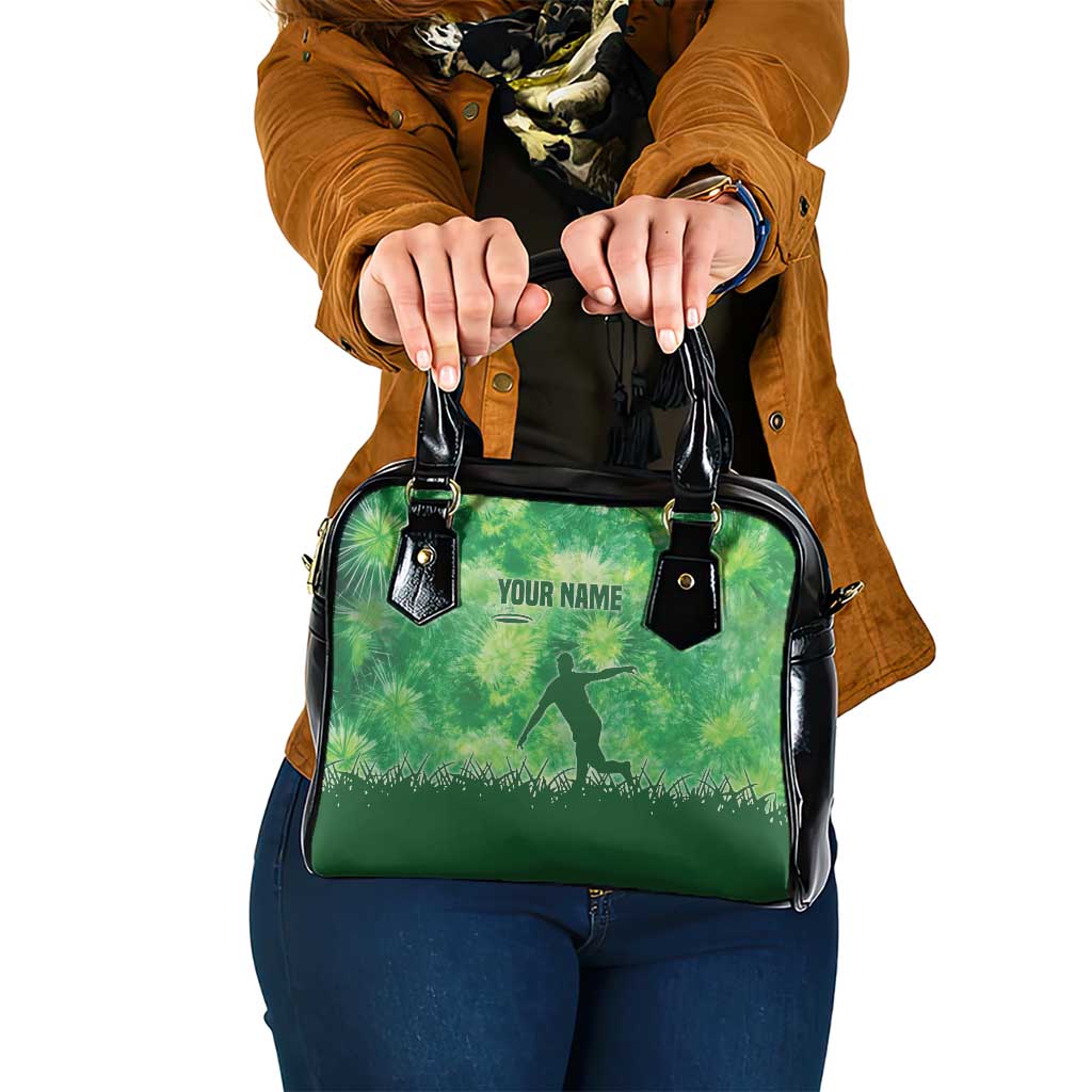 Custom Disc Golf Shoulder Handbag with Green Tie Dye Basket and Player Silhouette - Wonder Print Shop