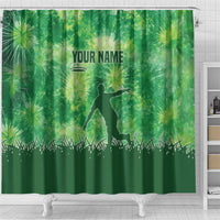 Custom Disc Golf Shower Curtain with Green Tie Dye Basket and Player Silhouette - Wonder Print Shop