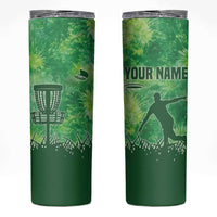 Custom Disc Golf Skinny Tumbler with Green Tie Dye Basket and Player Silhouette - Wonder Print Shop