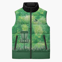 Custom Disc Golf Sleeveless Puffer Jacket with Green Tie Dye Basket and Player Silhouette - Wonder Print Shop