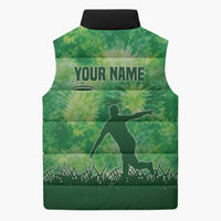 Custom Disc Golf Sleeveless Puffer Jacket with Green Tie Dye Basket and Player Silhouette - Wonder Print Shop
