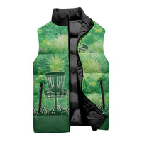 Custom Disc Golf Sleeveless Puffer Jacket with Green Tie Dye Basket and Player Silhouette - Wonder Print Shop