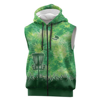 Custom Disc Golf Sleeveless Zip Hoodie with Green Tie Dye Basket and Player Silhouette - Wonder Print Shop