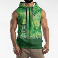 Custom Disc Golf Sleeveless Zip Hoodie with Green Tie Dye Basket and Player Silhouette - Wonder Print Shop