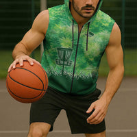 Custom Disc Golf Sleeveless Zip Hoodie with Green Tie Dye Basket and Player Silhouette - Wonder Print Shop