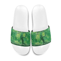 Custom Disc Golf Slide Sandals with Green Tie Dye Basket and Player Silhouette - Wonder Print Shop