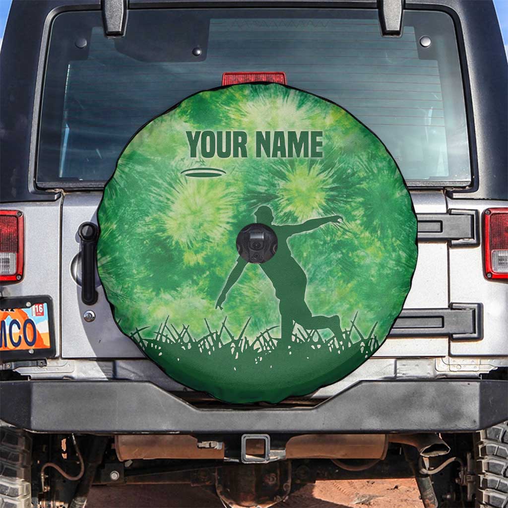 Custom Disc Golf Spare Tire Cover with Green Tie Dye Basket and Player Silhouette - Wonder Print Shop