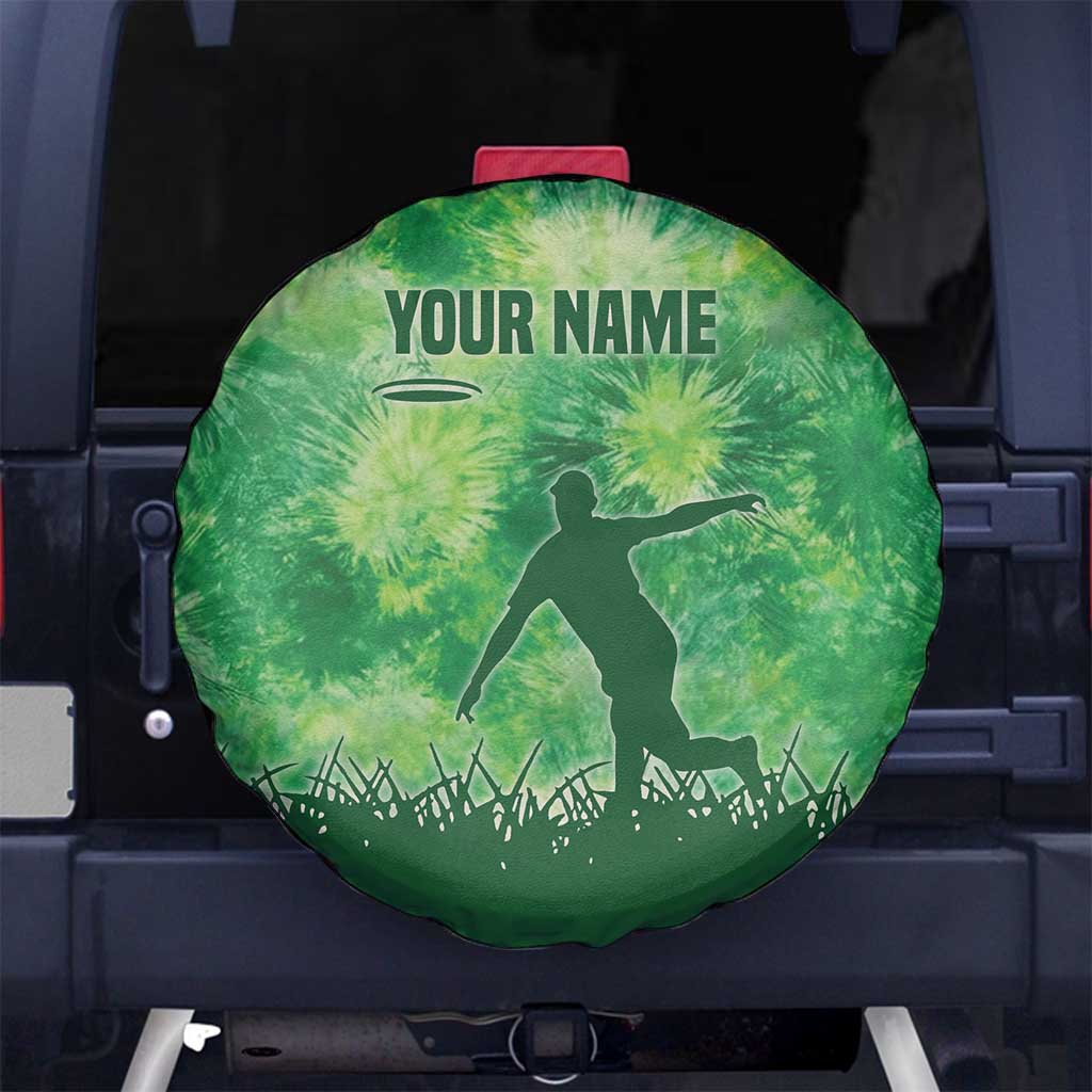 Custom Disc Golf Spare Tire Cover with Green Tie Dye Basket and Player Silhouette - Wonder Print Shop