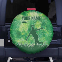 Custom Disc Golf Spare Tire Cover with Green Tie Dye Basket and Player Silhouette - Wonder Print Shop