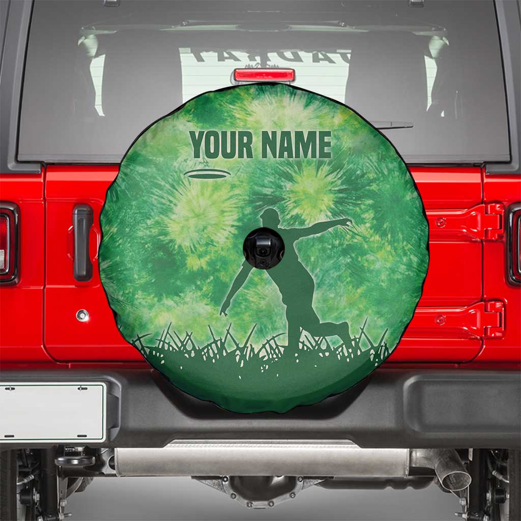 Custom Disc Golf Spare Tire Cover with Green Tie Dye Basket and Player Silhouette - Wonder Print Shop