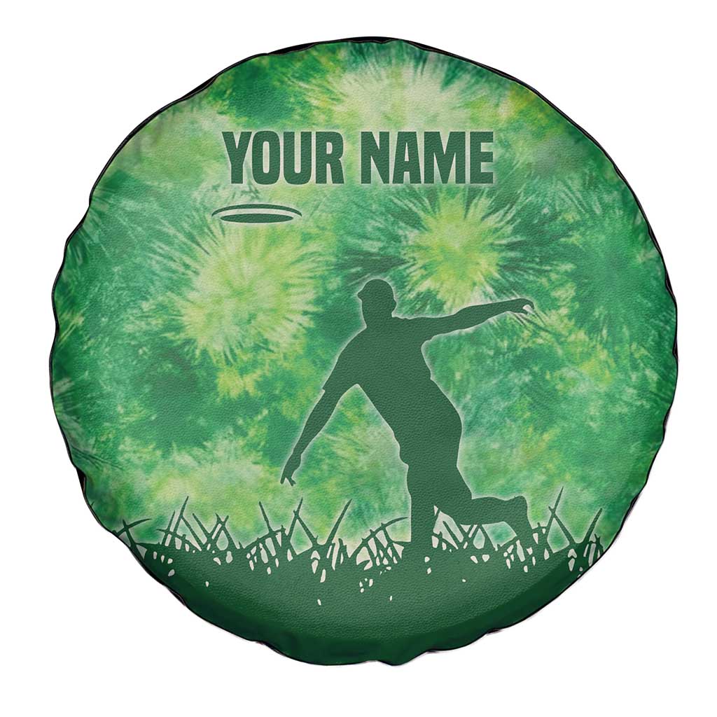 Custom Disc Golf Spare Tire Cover with Green Tie Dye Basket and Player Silhouette - Wonder Print Shop