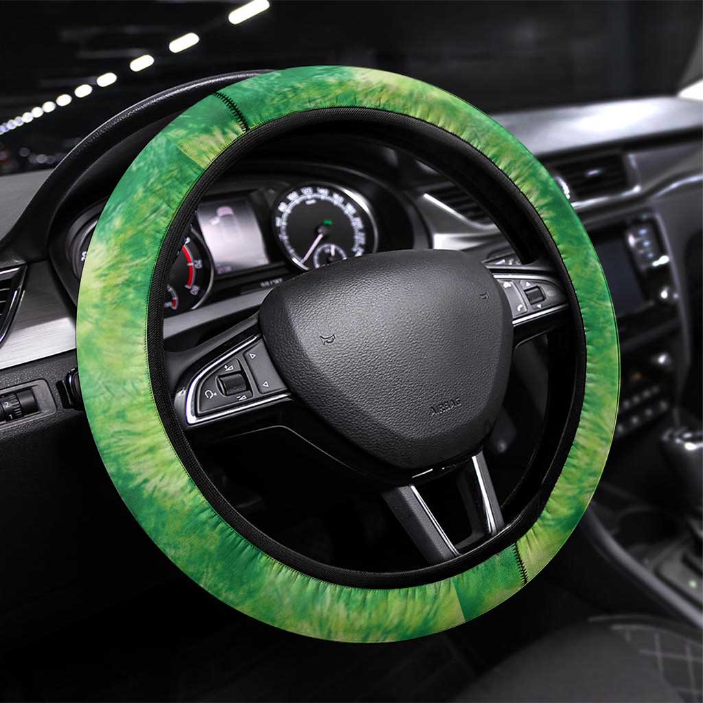 Disc Golf Steering Wheel Cover with Green Tie Dye Basket and Player Silhouette - Wonder Print Shop