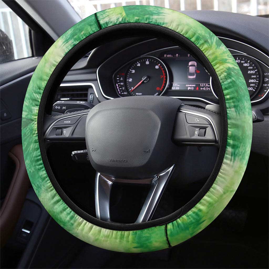 Disc Golf Steering Wheel Cover with Green Tie Dye Basket and Player Silhouette - Wonder Print Shop