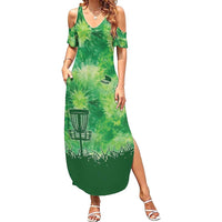 Custom Disc Golf Summer Maxi Dress with Green Tie Dye Basket and Player Silhouette - Wonder Print Shop