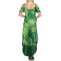 Custom Disc Golf Summer Maxi Dress with Green Tie Dye Basket and Player Silhouette - Wonder Print Shop