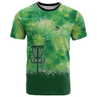 Custom Disc Golf T Shirt with Green Tie Dye Basket and Player Silhouette - Wonder Print Shop
