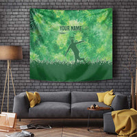 Custom Disc Golf Tapestry with Green Tie Dye Basket and Player Silhouette - Wonder Print Shop
