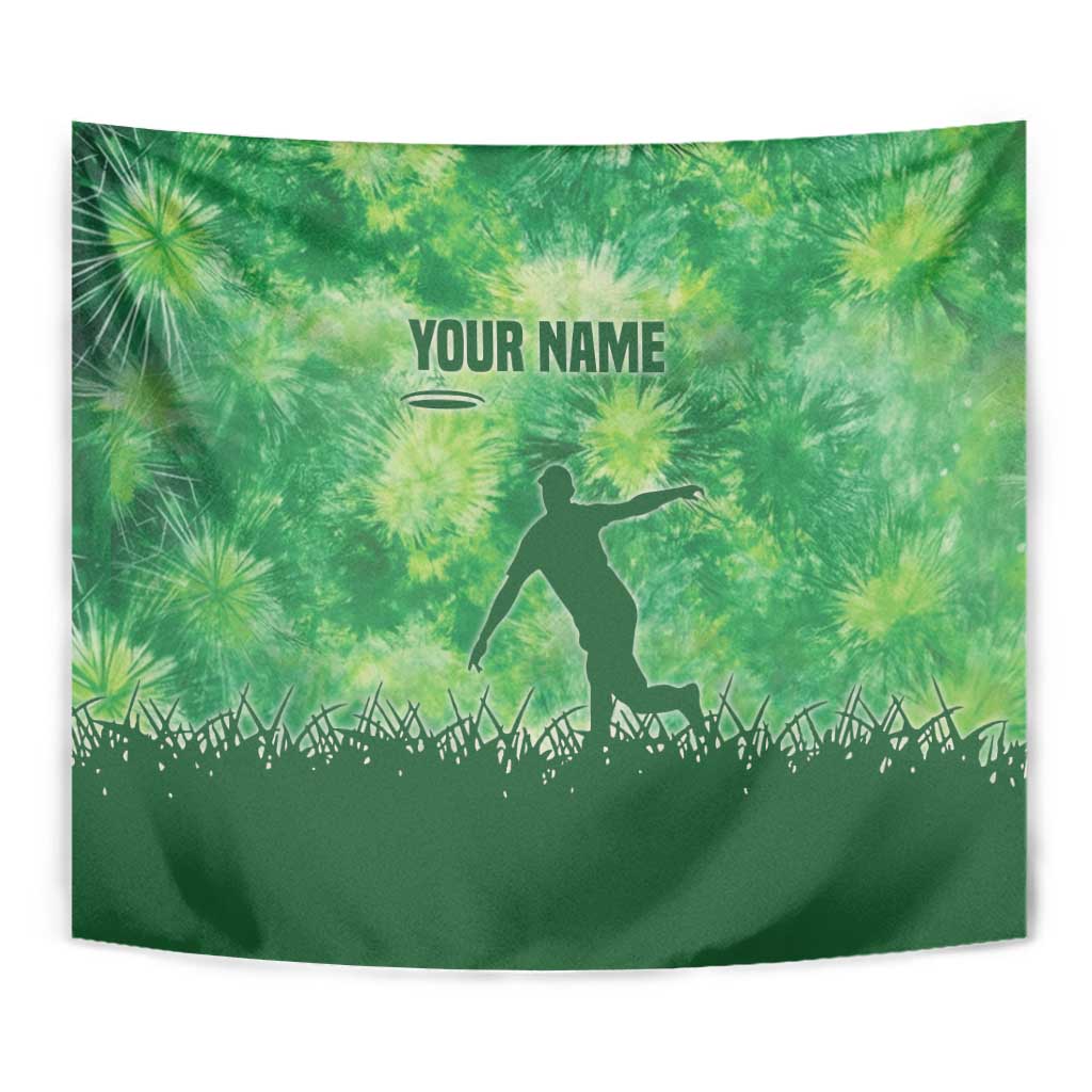 Custom Disc Golf Tapestry with Green Tie Dye Basket and Player Silhouette - Wonder Print Shop