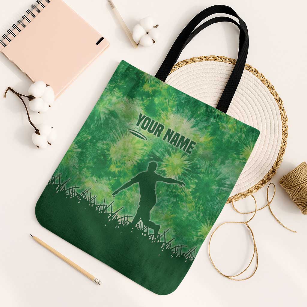 Custom Disc Golf Tote Bag with Green Tie Dye Basket and Player Silhouette - Wonder Print Shop
