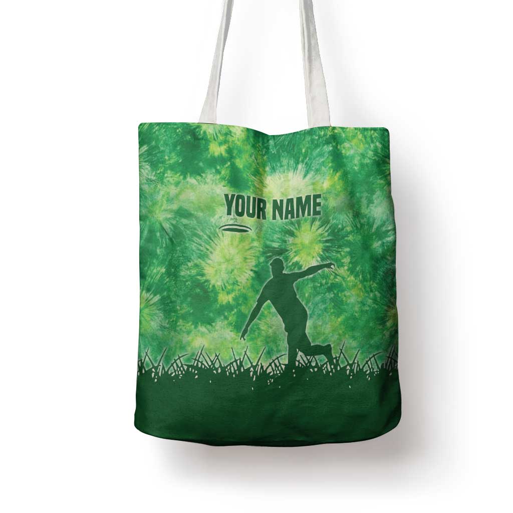 Custom Disc Golf Tote Bag with Green Tie Dye Basket and Player Silhouette - Wonder Print Shop