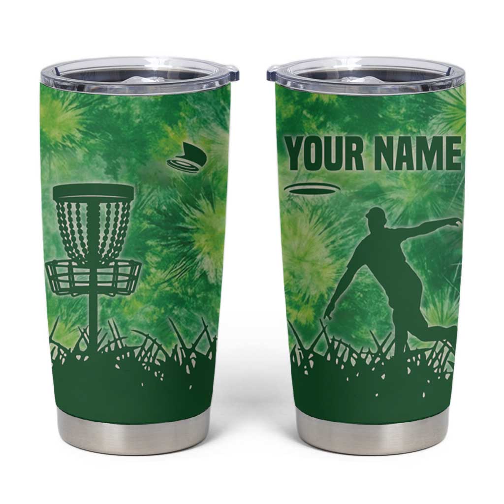 Custom Disc Golf Tumbler Cup with Green Tie Dye Basket and Player Silhouette - Wonder Print Shop
