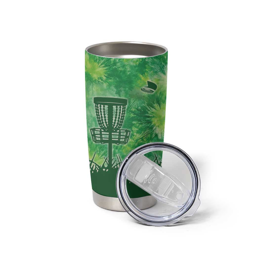 Custom Disc Golf Tumbler Cup with Green Tie Dye Basket and Player Silhouette - Wonder Print Shop