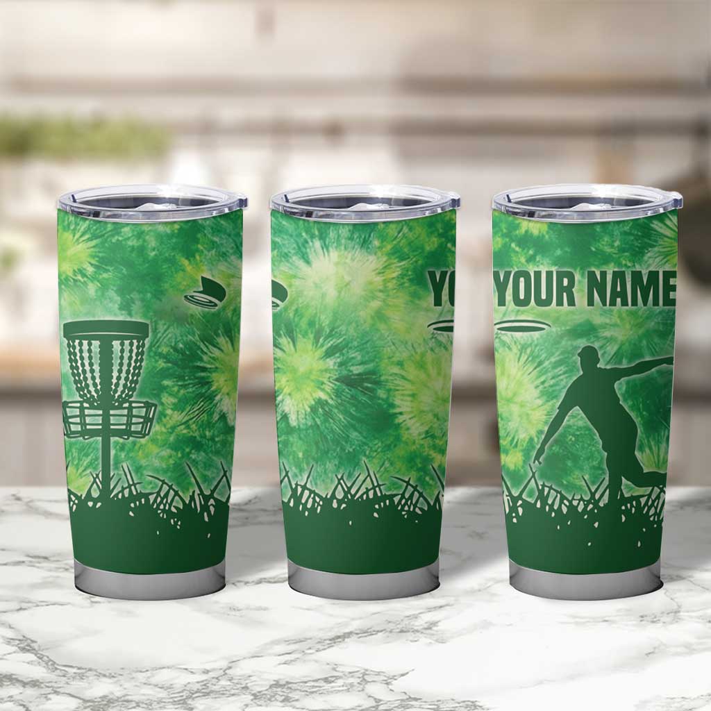 Custom Disc Golf Tumbler Cup with Green Tie Dye Basket and Player Silhouette - Wonder Print Shop