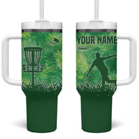 Custom Disc Golf Tumbler With Handle with Green Tie Dye Basket and Player Silhouette - Wonder Print Shop
