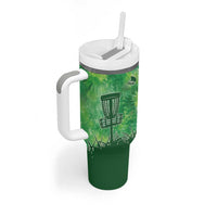 Custom Disc Golf Tumbler With Handle with Green Tie Dye Basket and Player Silhouette - Wonder Print Shop