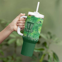 Custom Disc Golf Tumbler With Handle with Green Tie Dye Basket and Player Silhouette - Wonder Print Shop