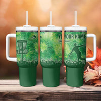 Custom Disc Golf Tumbler With Handle with Green Tie Dye Basket and Player Silhouette - Wonder Print Shop