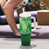 Custom Disc Golf Tumbler With Handle with Green Tie Dye Basket and Player Silhouette - Wonder Print Shop