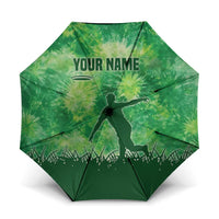 Custom Disc Golf Umbrella with Green Tie Dye Basket and Player Silhouette - Wonder Print Shop