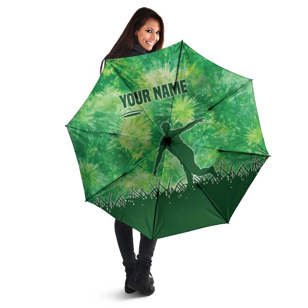 Custom Disc Golf Umbrella with Green Tie Dye Basket and Player Silhouette - Wonder Print Shop