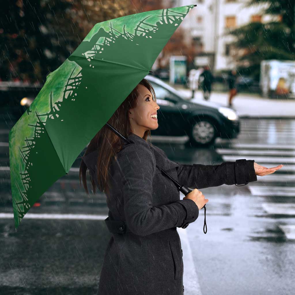 Custom Disc Golf Umbrella with Green Tie Dye Basket and Player Silhouette - Wonder Print Shop